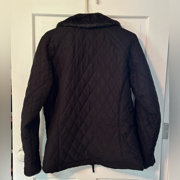 Columbia quilted black jacket with faux fur cuffs and collar - size L - Picture 2 of 12